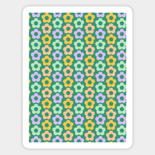 60s retro flower pattern in green and pastel colors Magnet